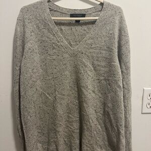 ANN TAYLOR 100% Cashmere V-Neck Sweater Gray Speckled Knit Pullover Size Large